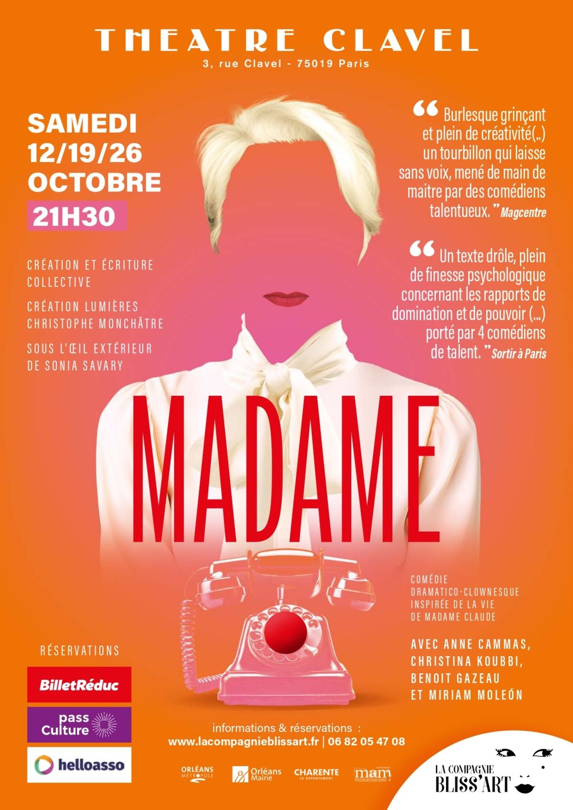 Madame, notre sélection théâtre voir Théâtre Clavel Paris octobre 2024