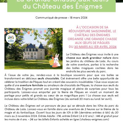 LAAS : A Pâques, réouverture de la saison au Château des Enigmes