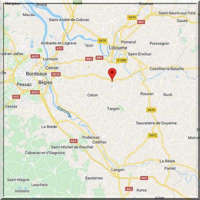 Gironde - Espiet - Position moulin fortifié sur carte