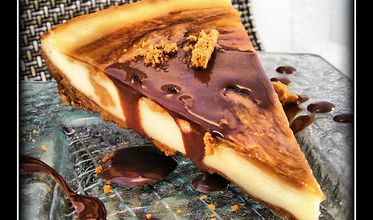 Cheesecake marbré à la pâte de speculoos (vegan, sans oeuf ni plv)