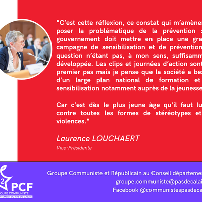Conseil départemental du Pas-de-Calais : intervention de Laurence Louchaert sur la lutte contre les violences faites aux femmes