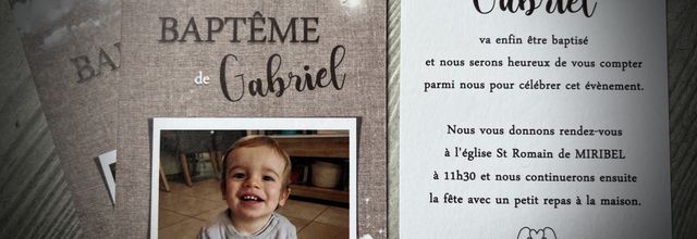 le faire part de baptême thème ange du petit Gabriel : sobre et élégant 