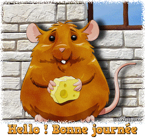 Hello ! Bonne journée et souris animée avec fromage-a