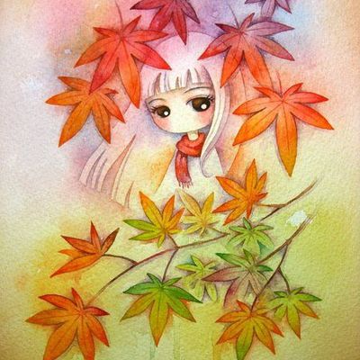 Manga - Fille - Feuilles- Automne - Picture - Free