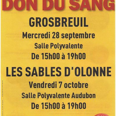 Don du sang Grosbreuil et les Sables d'olonne Vendée