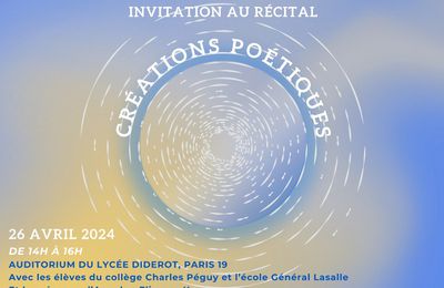 Créations Poétiques : récital au lycée Diderot le 26 avril 2024