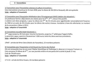 Compte-rendu du Conseil d'Administration du 12 février 2018