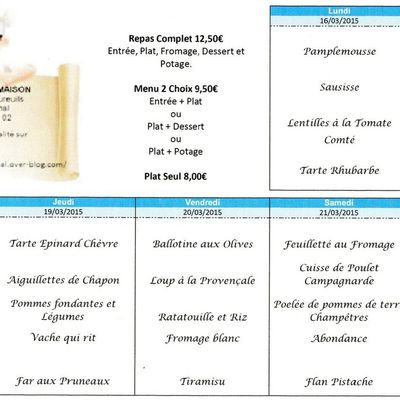 Menu du 16 au 21 Mars