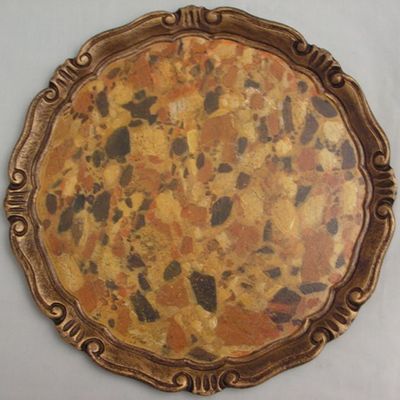 Assiette bois en trompe l'oeil pierre