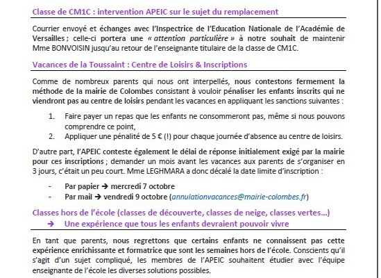 L'APEIC EN ACTION : conformément à nos engagements l'association de parents d'élèves de l'école Léon Bourgeois B est déjà intervenu pour nos enfants 