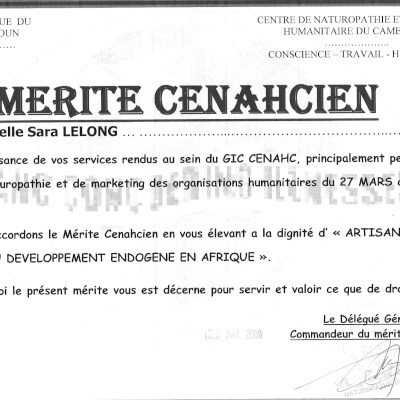 Le mérite Cenahcien reçu après les 2 mois de stage et mon attestation de stage