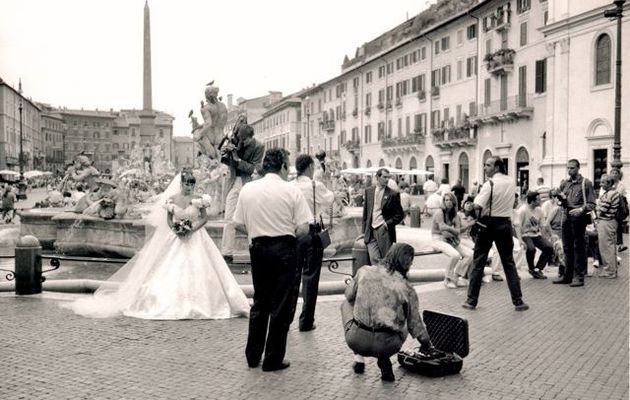 mariage en blanc, piazza Navona, Rome