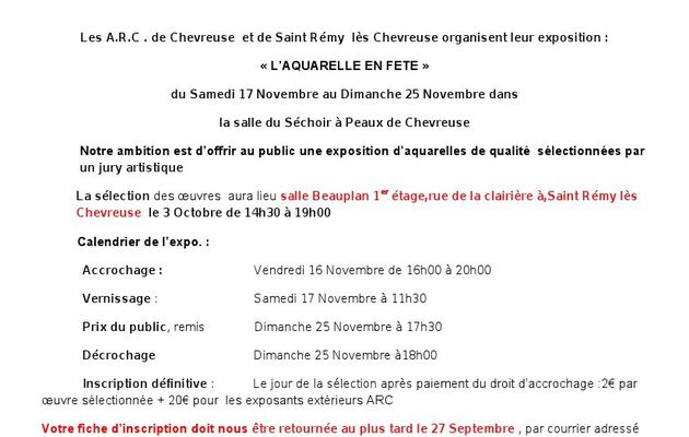 Inscription expo aquarelle : 17 au 25 Nov. 2012 - Chevreuse