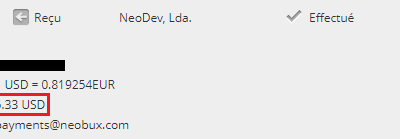 Nouveau paiement reçu de la part de Neobux