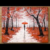 Walking in the Rain / Red Acrylic Painting Technique #448