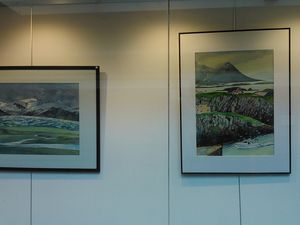 Peintures d'Islande en vitrine à Dialogues Brest en juin 2017 et carnet en rayon