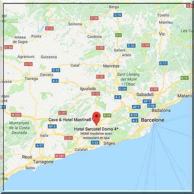 Espagne - Vilafranca del Penedés - Position château sur carte