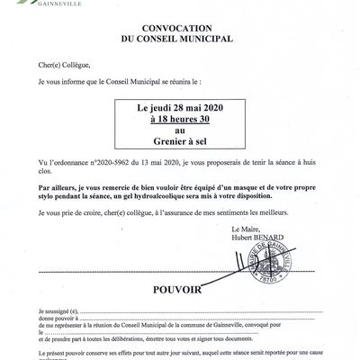 Jeudi 28 mai 2020 à 18h30 - Conseil municipal d'installation des nouveaux élus suite aux élections du 15 mars dernier.