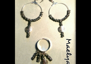 Parure boucles d'oreilles et bague