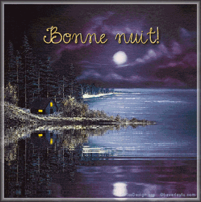 Bonne nuit - Maison - Forêt - Lac - Gif scintillant - Animé - Gratuit