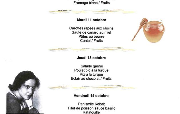 Menu restauration scolaire du 10/10 au 14/10