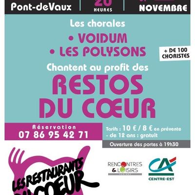 Un concert de chant choral organisé par le Resto du coeur de Pont-de-Vaux. 