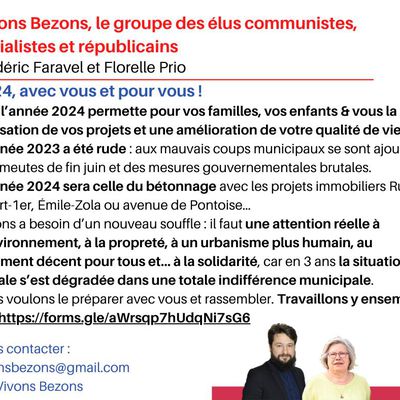 Les tribunes municipales de Vivons Bezons pour le mois de janvier 2024