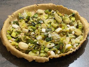 Tarte aux poireaux, pâte à l'huile d'olive