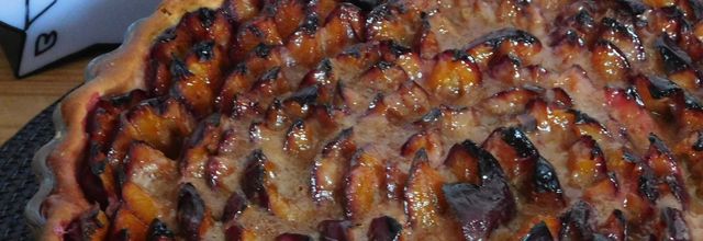 Tarte aux quetsches avec une pâte levée.