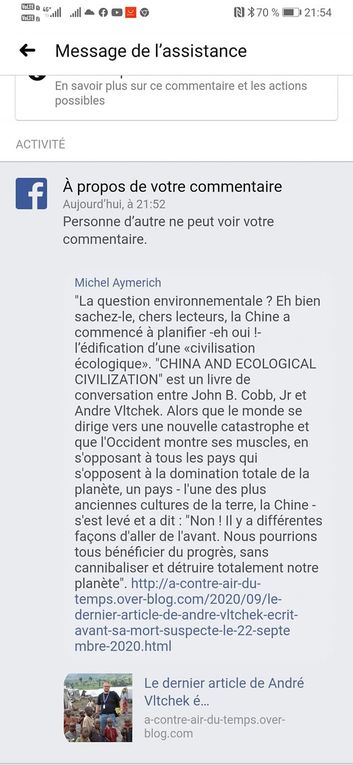 Voilà les commentaires et partages d'articles récents (faire défiler) qui ont suscité la CENSURE!