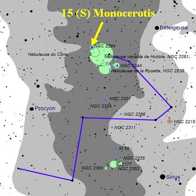 15 (ou S) Monocerotis et nébulosités dans la Licorne