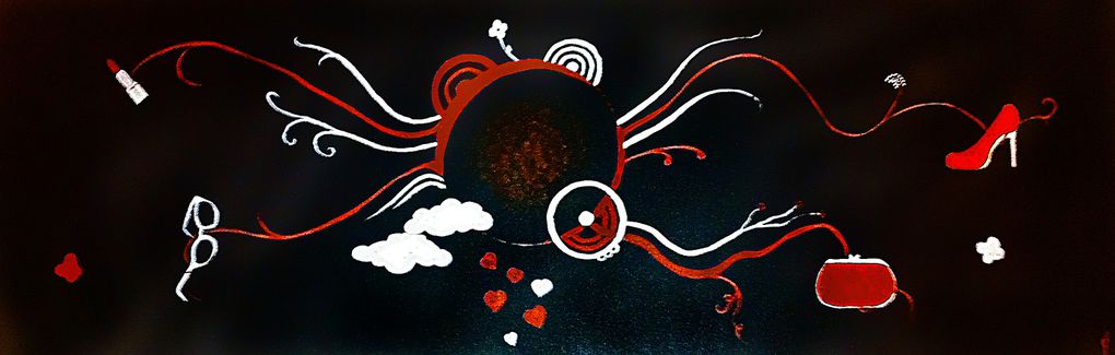 Toiles sur fond noir et fond rouge. Peinture acrylique. Art Pictural et abstrait