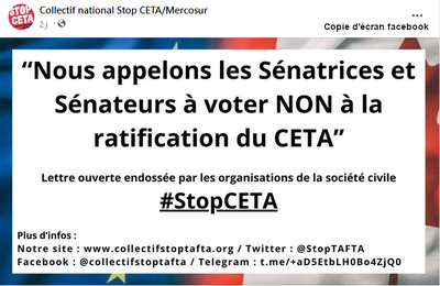 Appel aux sénatrices et aux sénateurs : votez non à la ratification du Ceta