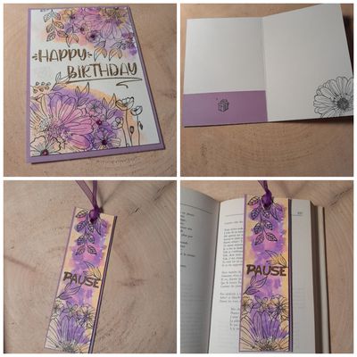 DIY - Carte d'anniversaire fleurie et son marque page 