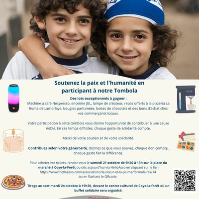 TOMBOLA au profit de MDA (croix rouge israélienne) et MSF basé à Gaza.