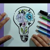 Como dibujar una bombilla con flores paso a paso | How to draw a light bulb with flowers