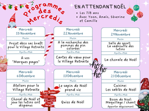 Programmes des mercredis du 15 Novembre au 20 Décembre.