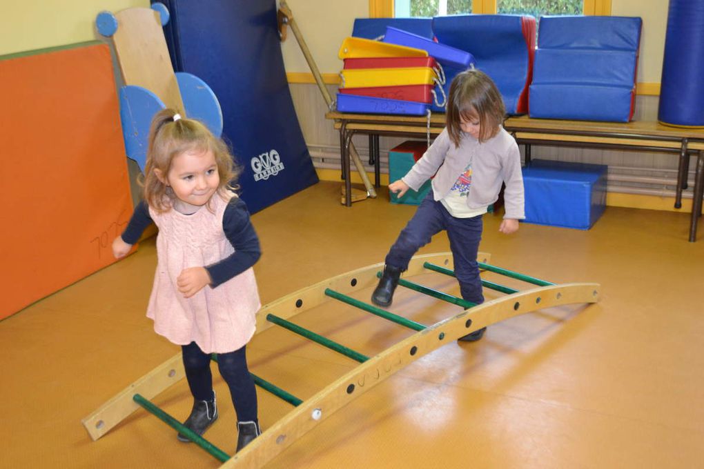 Depuis la rentrée, nous bénéficions du matériel Educ'Gym de la SCOL. Nous rampons, grimpons, marchons en équilibre, sautons, passons par dessus par dessous...