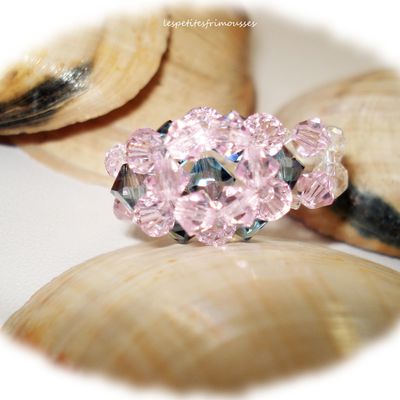 bague toupies en cristal aquamarine satin et rose