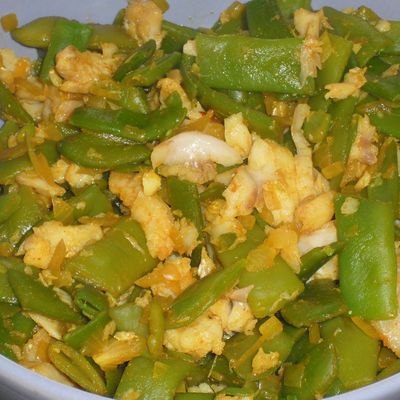 Poêlée de haricots plats et colin dukan