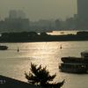 Coucher de soleil dans la baie de Tokyo,depuis Odaiba; yatai-bune