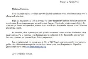 Réponse de Jacques Cheminade au courrier de Sud Autoroutes