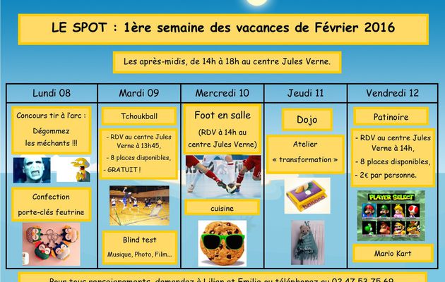 Planning vacances de Février 2016