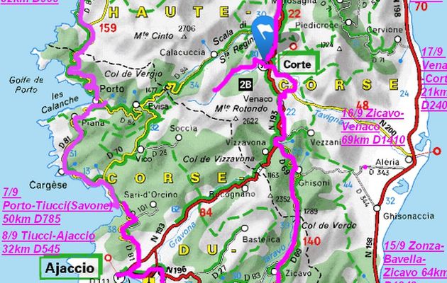 Corse à vélo 2014 : Carte de la Corse à vélo, le parcours et les étapes	