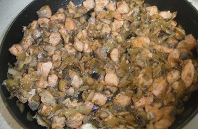 Nouilles chinoises au saumon et champignons