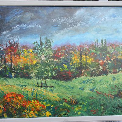 Paysages: Buissons fleuris (acrylique, 55x46)