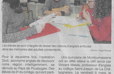 D.O.D.I PROJECT 20 - MONTOURNAIS - RENCONTRE COLLEGIENS ET ADULTES FRANCAIS - COLLEGE SAINT-JOSEPH - LA CHATAIGNERAIE - VENDREDI 7 FEVRIER 2020