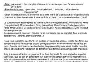 Assemblée générale le mardi 20 septembre 2016