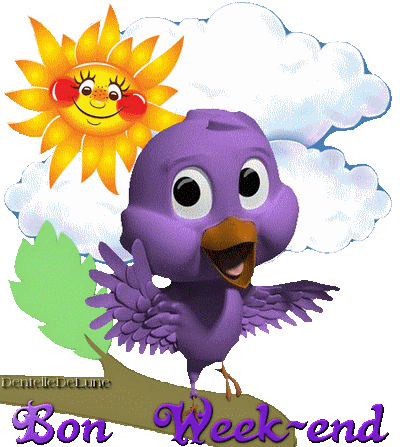 Gif animé Bon Week-end avec oiseau et soleil heureux - les gifs animés de  dentelledelune