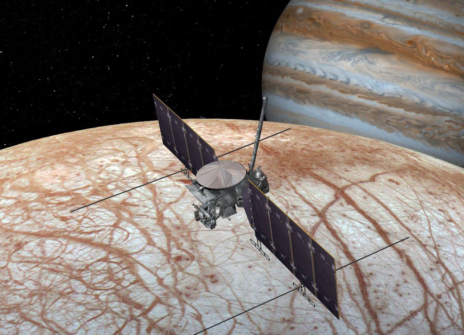 Satellite survolant Europa.